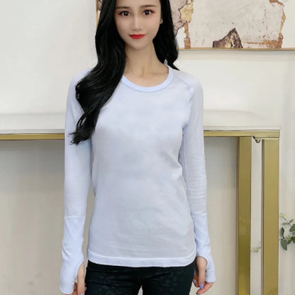 Women Long Sleeve Slim T-Shirts O Neck Causal Solid Tops Pullovers Streetwear T Shirt