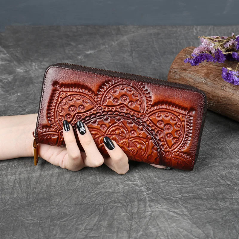 Women Long Wallet Clutch Bag Genuine Leather ID/Credit Card Cash Holder Retro Lady Female Real Cowhide Money Bags Wrist Purse