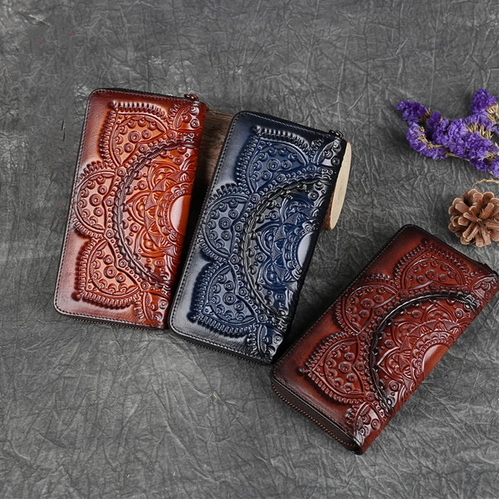 Women Long Wallet Clutch Bag Genuine Leather ID/Credit Card Cash Holder Retro Lady Female Real Cowhide Money Bags Wrist Purse