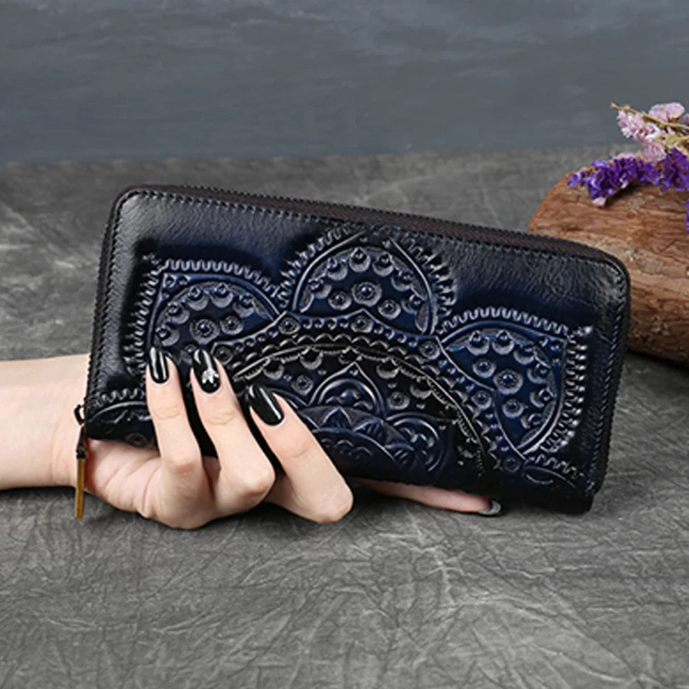 Women Long Wallet Clutch Bag Genuine Leather ID/Credit Card Cash Holder Retro Lady Female Real Cowhide Money Bags Wrist Purse