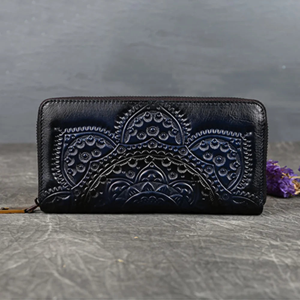 Women Long Wallet Clutch Bag Genuine Leather ID/Credit Card Cash Holder Retro Lady Female Real Cowhide Money Bags Wrist Purse