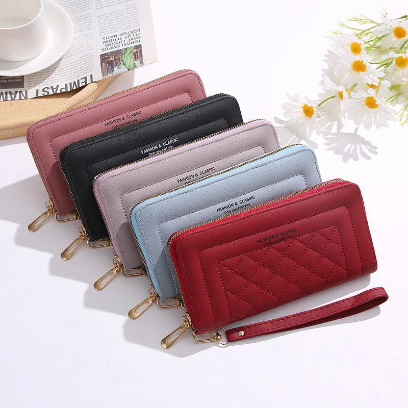 Women Long Wallet Pu Leather Card Holder Large Capacity Female Multi-function Coin Purse Clutch Money Bag Phone Wristlet Handbag