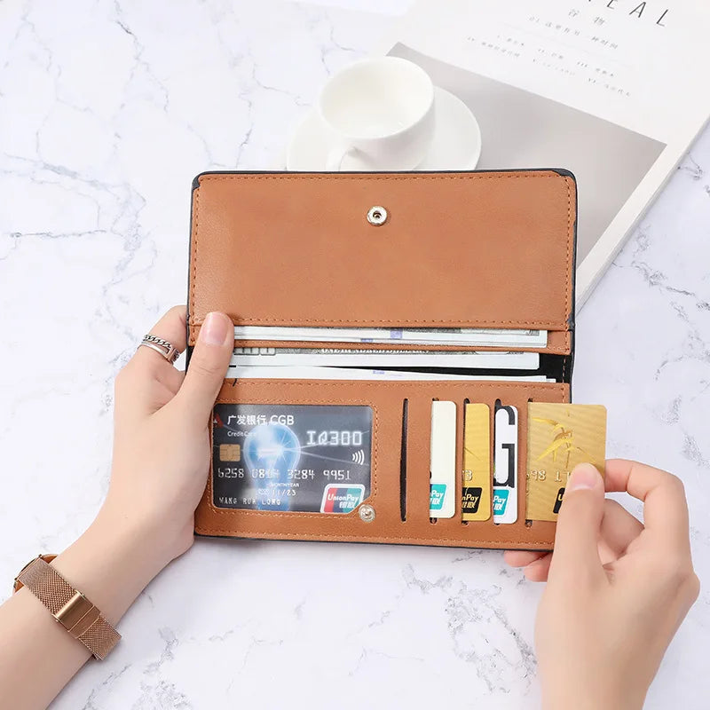 Women Long Wallet Pu Leather Card Holder Large Capacity Female Multi-function Coin Purse Clutch Money Bag Phone Wristlet Handbag