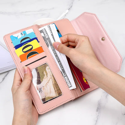 Women Long Wallet Pu Leather Card Holder Large Capacity Female Multi-function Coin Purse Clutch Money Bag Phone Wristlet Handbag