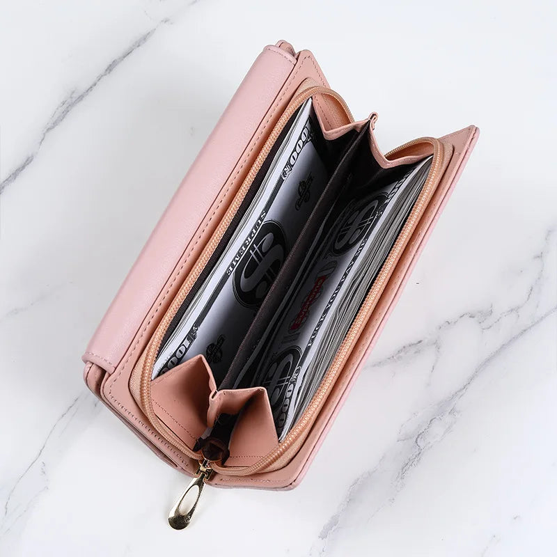 Women Long Wallet Pu Leather Card Holder Large Capacity Female Multi-function Coin Purse Clutch Money Bag Phone Wristlet Handbag