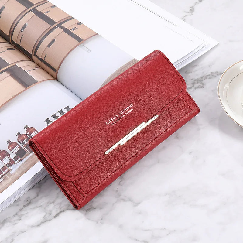 Women Long Wallet Pu Leather Card Holder Large Capacity Female Multi-function Coin Purse Clutch Money Bag Phone Wristlet Handbag