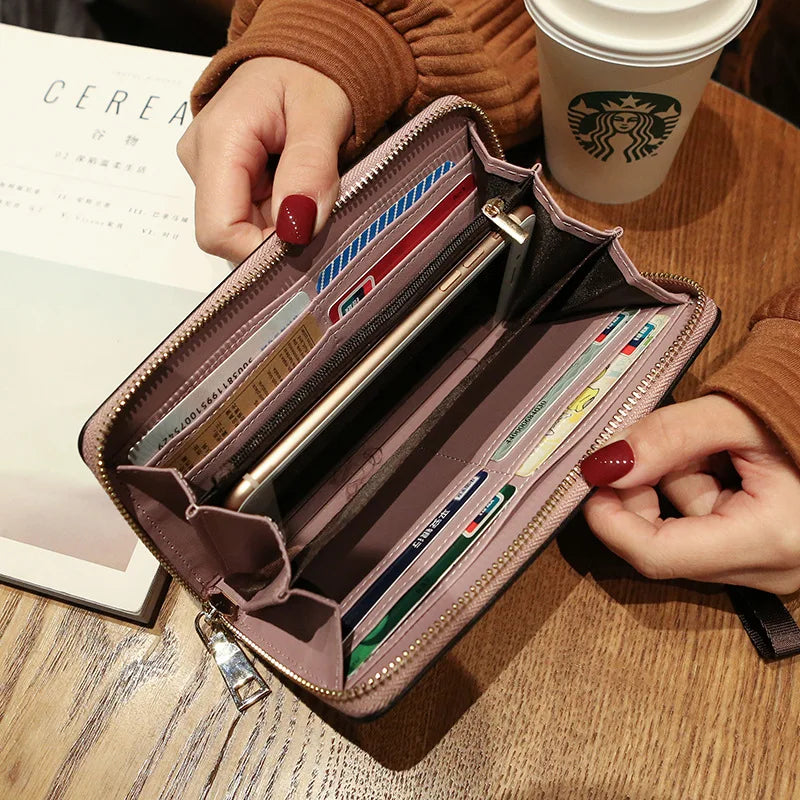 Women Long Wallet Pu Leather Card Holder Large Capacity Female Multi-function Coin Purse Clutch Money Bag Phone Wristlet Handbag