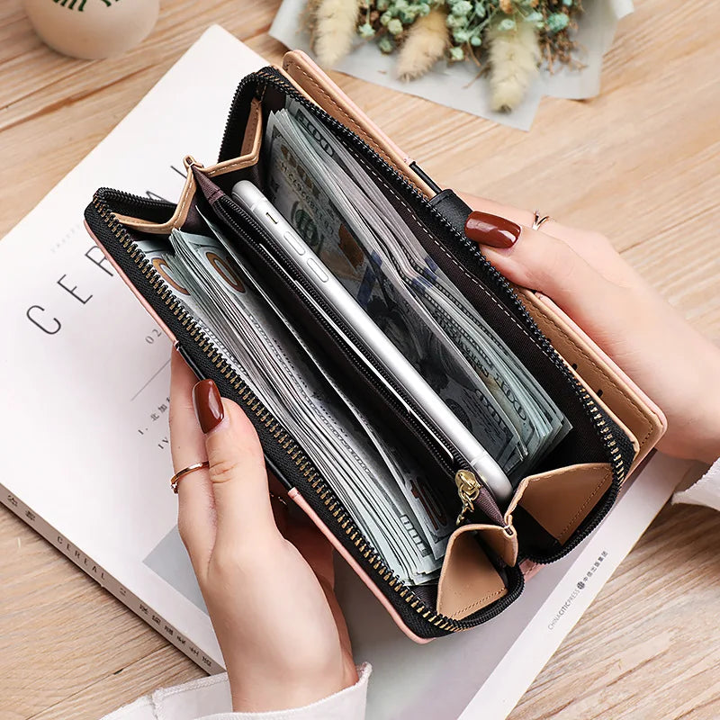Women Long Wallet Pu Leather Card Holder Large Capacity Female Multi-function Coin Purse Clutch Money Bag Phone Wristlet Handbag