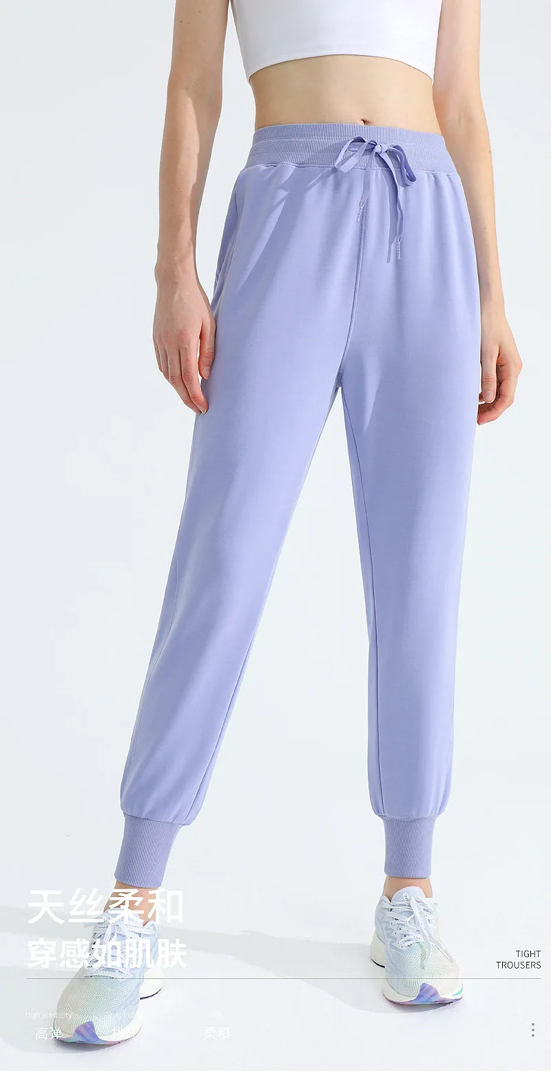 Women Loose Drawstring Trousers Casual Joggers Wide Leg Sweatpants High Waist Sporty Female Clothes