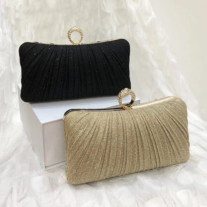 Women Luxury Clutch Shoulder Bag Purse for Party Wedding Prom Birthday Long Square Gold Evening Bags Pleated Elegant Handbag New