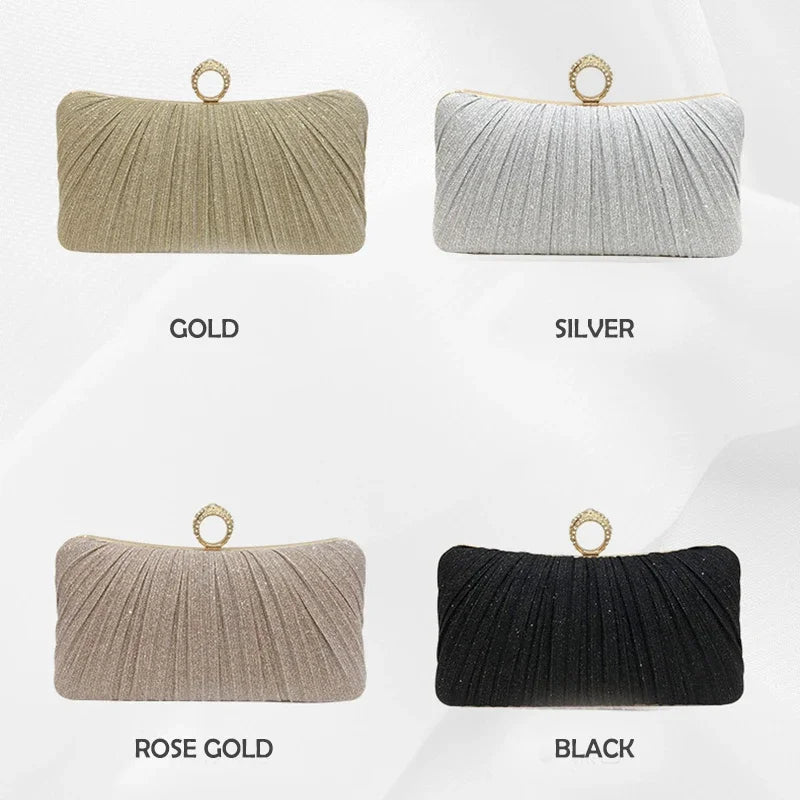 Women Luxury Clutch Shoulder Bag Purse for Party Wedding Prom Birthday Long Square Gold Evening Bags Pleated Elegant Handbag New