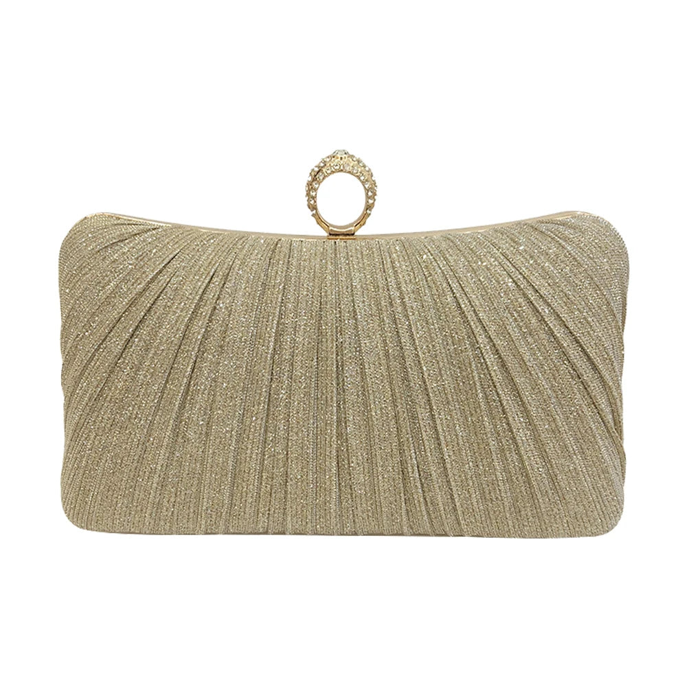 Women Luxury Clutch Shoulder Bag Purse for Party Wedding Prom Birthday Long Square Gold Evening Bags Pleated Elegant Handbag New