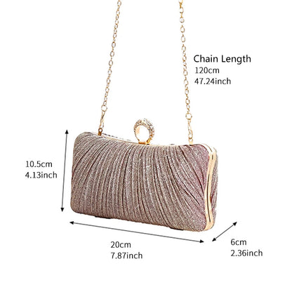Women Luxury Clutch Shoulder Bag Purse for Party Wedding Prom Birthday Long Square Gold Evening Bags Pleated Elegant Handbag New