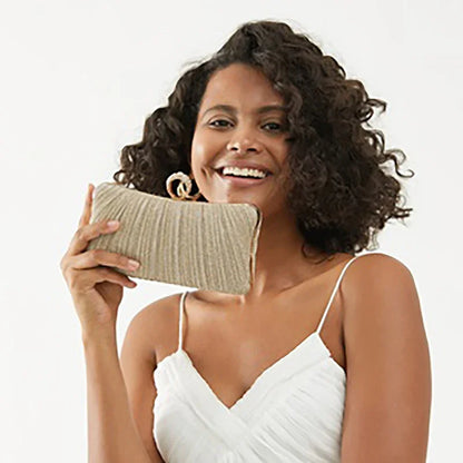 Women Luxury Clutch Shoulder Bag Purse for Party Wedding Prom Birthday Long Square Gold Evening Bags Pleated Elegant Handbag New