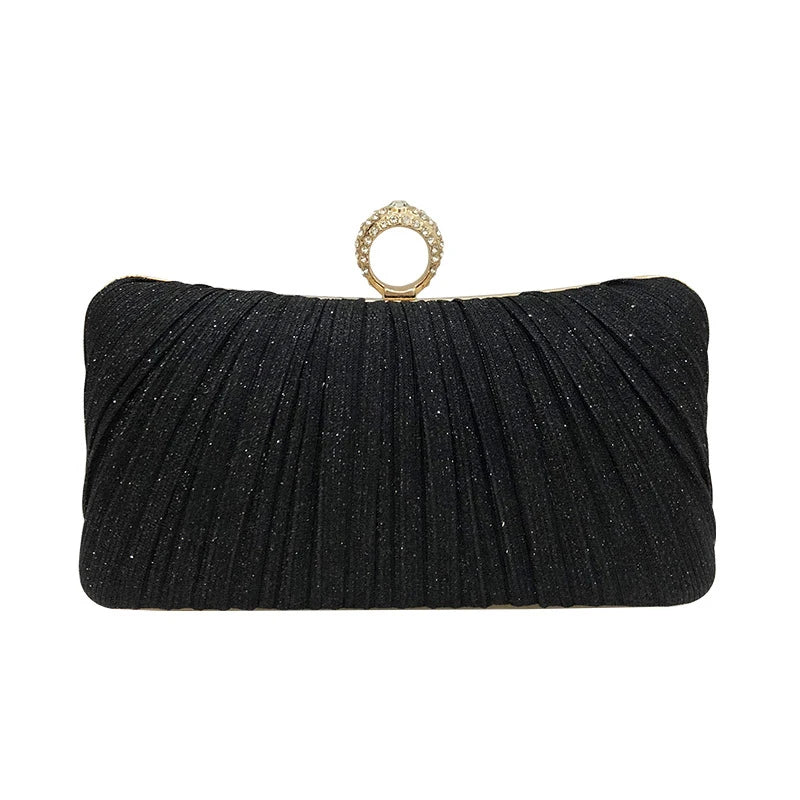 Women Luxury Clutch Shoulder Bag Purse for Party Wedding Prom Birthday Long Square Gold Evening Bags Pleated Elegant Handbag New