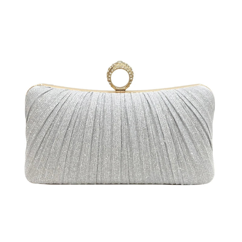 Women Luxury Clutch Shoulder Bag Purse for Party Wedding Prom Birthday Long Square Gold Evening Bags Pleated Elegant Handbag New