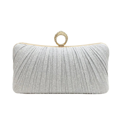 Women Luxury Clutch Shoulder Bag Purse for Party Wedding Prom Birthday Long Square Gold Evening Bags Pleated Elegant Handbag New