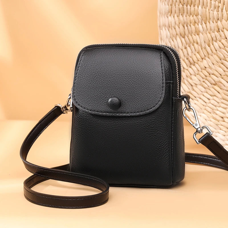 Women Luxury Solid Genuine Leather Shoulder Messenger Bags Cow Leather Small Phone Bag Wallets Fashion Female Messenger Tote Sac