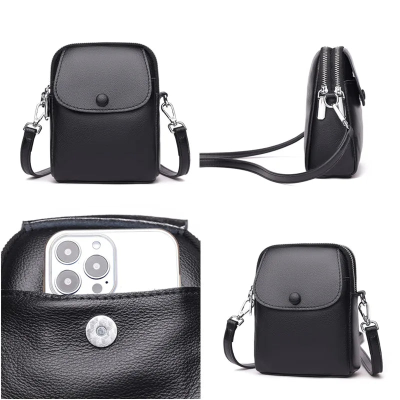 Women Luxury Solid Genuine Leather Shoulder Messenger Bags Cow Leather Small Phone Bag Wallets Fashion Female Messenger Tote Sac