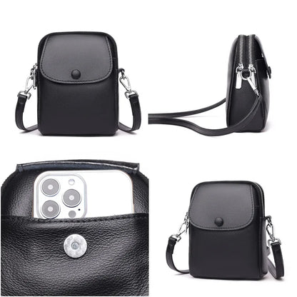 Women Luxury Solid Genuine Leather Shoulder Messenger Bags Cow Leather Small Phone Bag Wallets Fashion Female Messenger Tote Sac