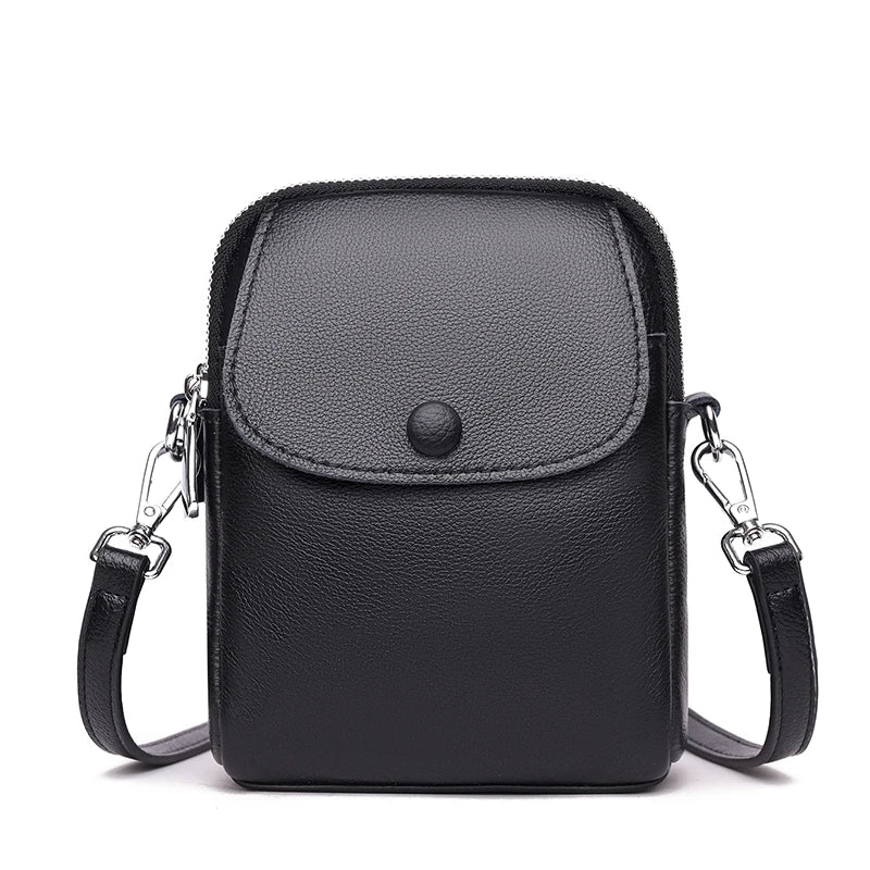 Women Luxury Solid Genuine Leather Shoulder Messenger Bags Cow Leather Small Phone Bag Wallets Fashion Female Messenger Tote Sac