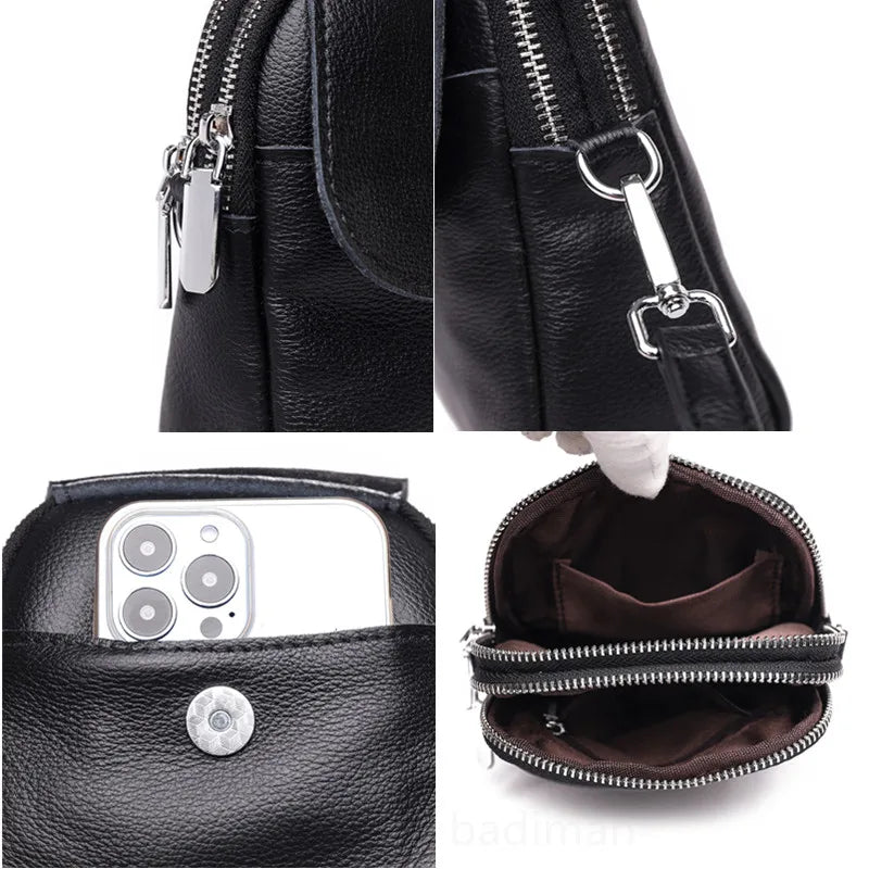 Women Luxury Solid Genuine Leather Shoulder Messenger Bags Cow Leather Small Phone Bag Wallets Fashion Female Messenger Tote Sac