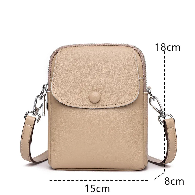 Women Luxury Solid Genuine Leather Shoulder Messenger Bags Cow Leather Small Phone Bag Wallets Fashion Female Messenger Tote Sac