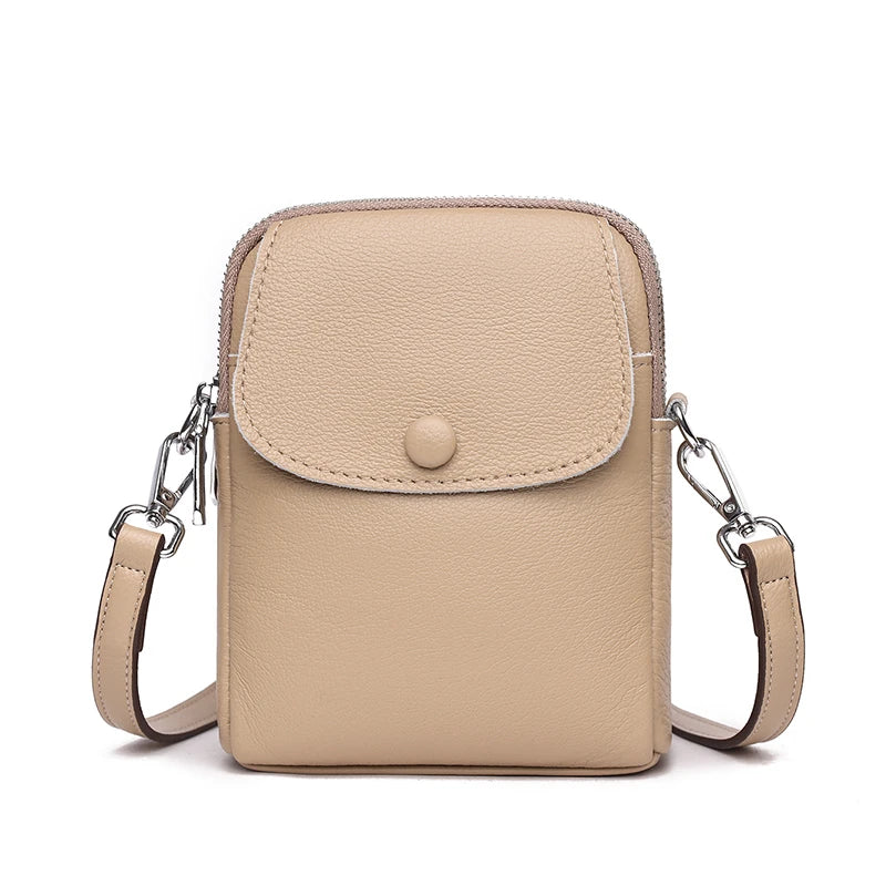 Women Luxury Solid Genuine Leather Shoulder Messenger Bags Cow Leather Small Phone Bag Wallets Fashion Female Messenger Tote Sac