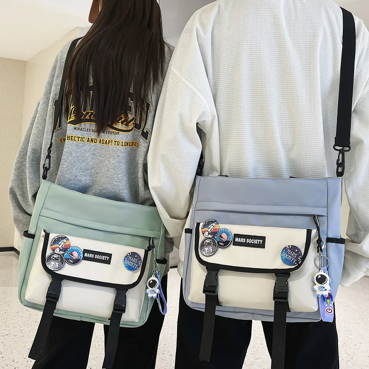 Women Men Cool Handbag Trendy Female High Capacity Crossbody Bags Teen Lady Badge Shoulder Bag Fashion Girl Boy Travel Messenger