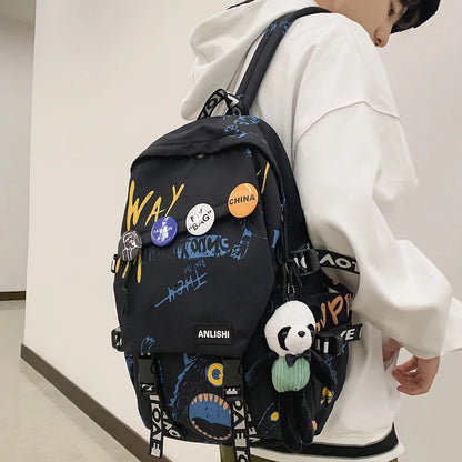 Women Men Graffiti Printing Harajuku Backpack Fashion Boy Girl College Bag Laptop Cute Female Travel Student Bag Ladies Backpack