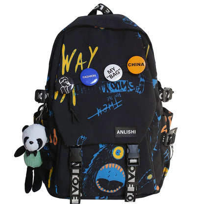 Women Men Graffiti Printing Harajuku Backpack Fashion Boy Girl College Bag Laptop Cute Female Travel Student Bag Ladies Backpack