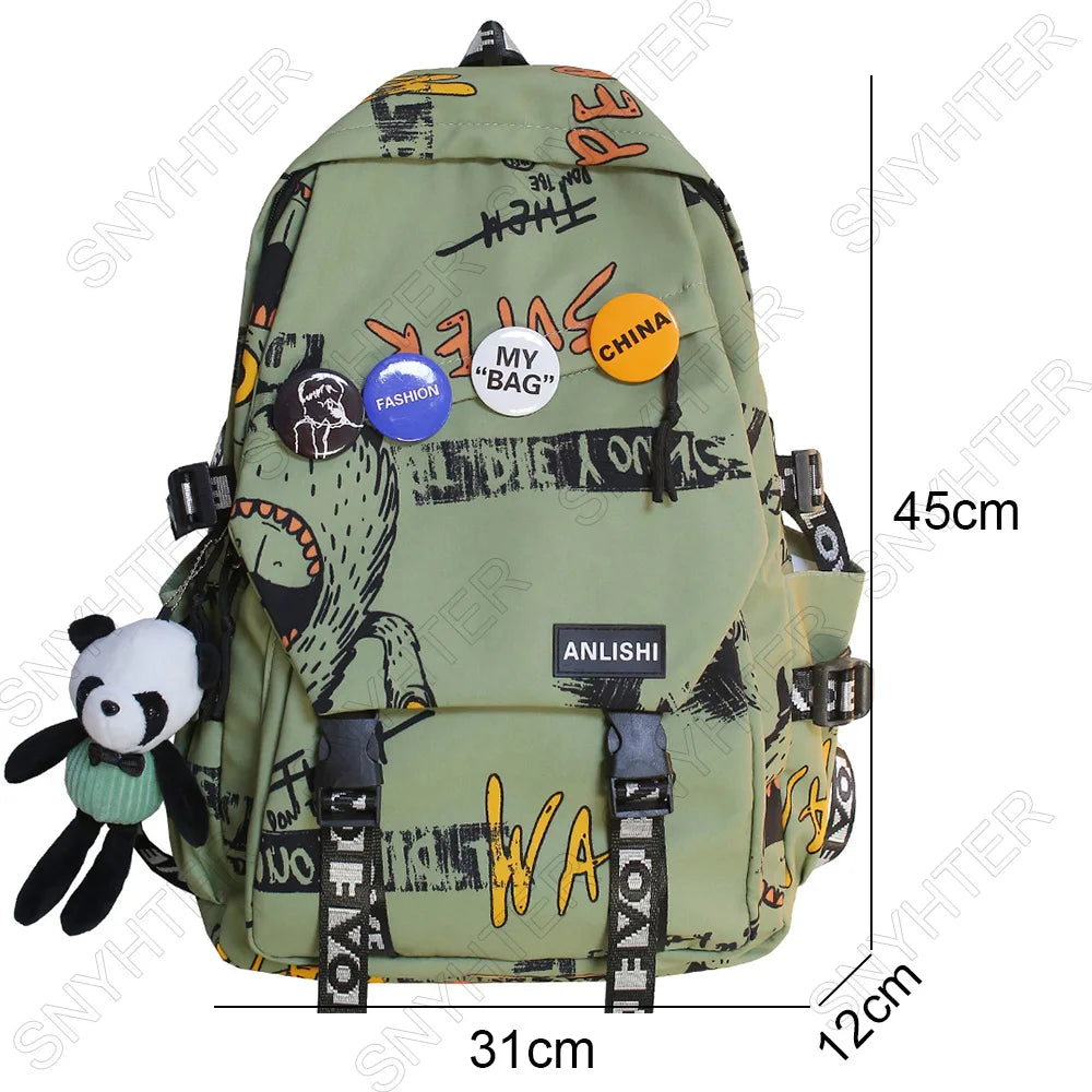 Women Men Graffiti Printing Harajuku Backpack Fashion Boy Girl College Bag Laptop Cute Female Travel Student Bag Ladies Backpack
