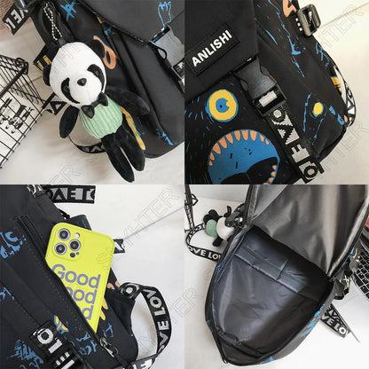 Women Men Graffiti Printing Harajuku Backpack Fashion Boy Girl College Bag Laptop Cute Female Travel Student Bag Ladies Backpack