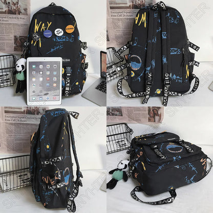 Women Men Graffiti Printing Harajuku Backpack Fashion Boy Girl College Bag Laptop Cute Female Travel Student Bag Ladies Backpack