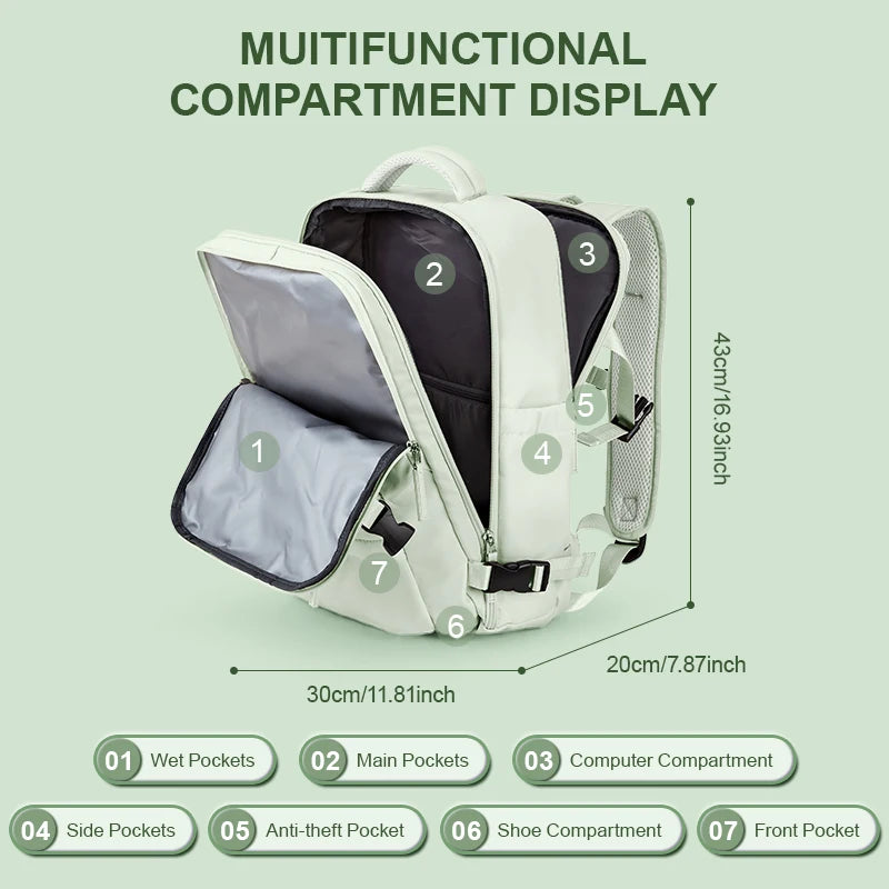 Women Men Large Capacity 15.6 16 Inch Laptop Backpack USB Charging Waterproof School Backpack Independent Shoe Bag