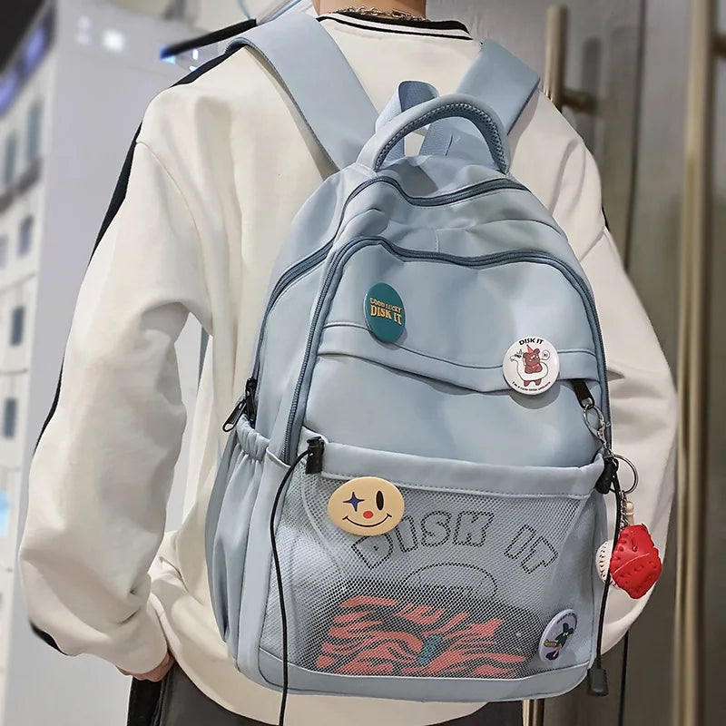 Women Men Waterproof Leisure Mesh Book Bag School Girl Boy Travel Fashion Lady Male Badge College Backpack Female Net Laptop Bag