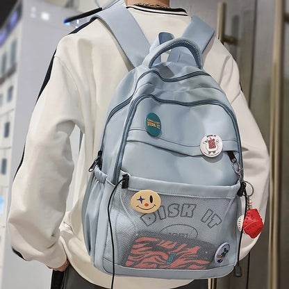 Women Men Waterproof Leisure Mesh Book Bag School Girl Boy Travel Fashion Lady Male Badge College Backpack Female Net Laptop Bag