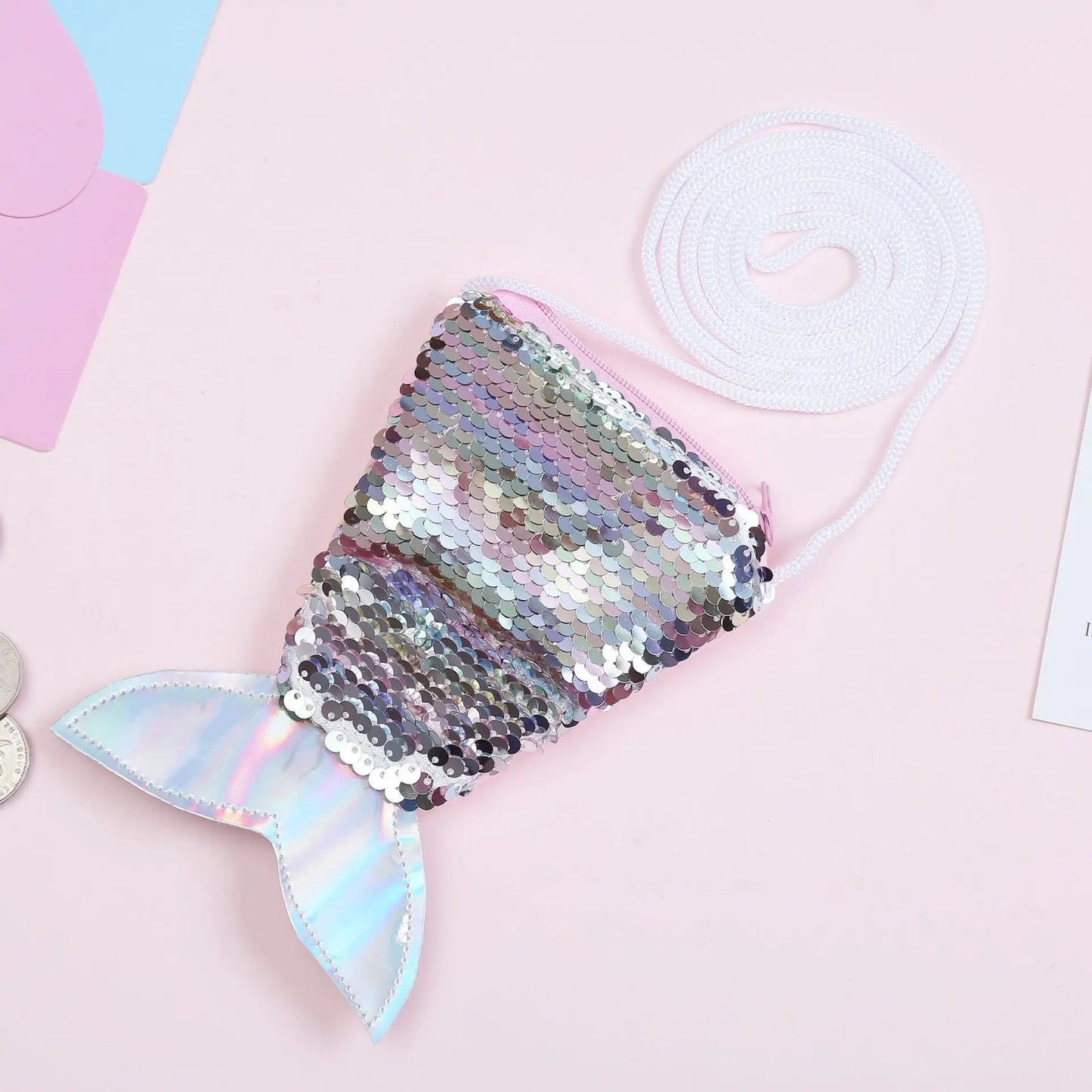 Women Mermaid Tail Sequins Coin Purse Girls Crossbody Bags Sling Money Change Card Holder Wallet Purse Bag Pouch For Kids Gifts