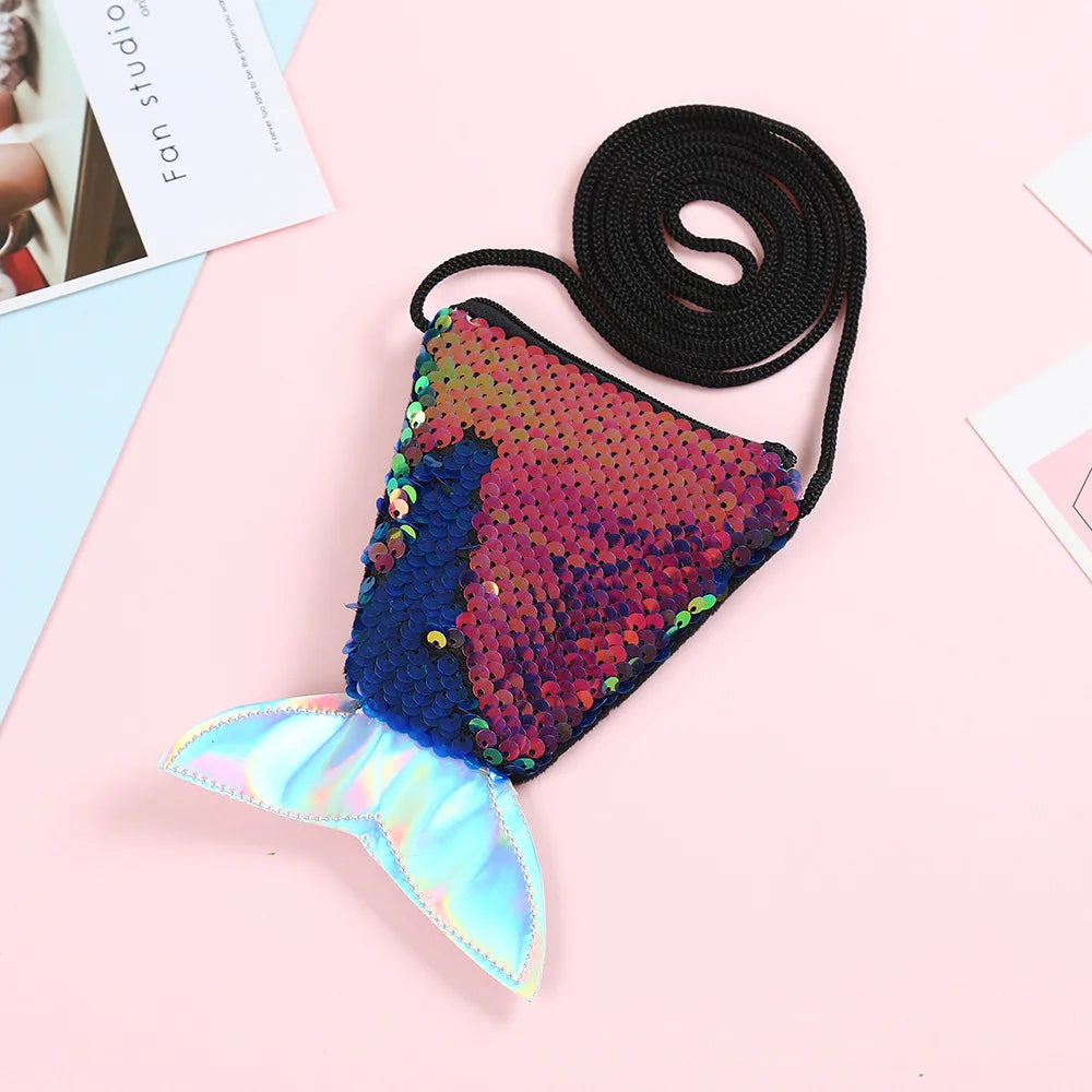 Women Mermaid Tail Sequins Coin Purse Girls Crossbody Bags Sling Money Change Card Holder Wallet Purse Bag Pouch For Kids Gifts