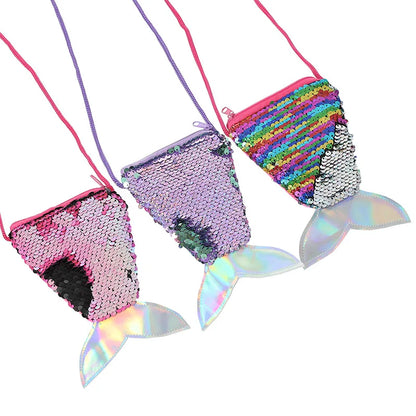 Women Mermaid Tail Sequins Coin Purse Girls Crossbody Bags Sling Money Change Card Holder Wallet Purse Bag Pouch For Kids Gifts