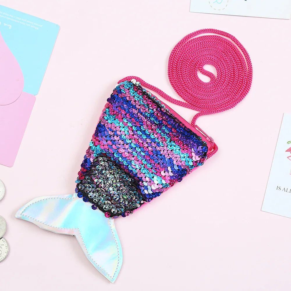 Women Mermaid Tail Sequins Coin Purse Girls Crossbody Bags Sling Money Change Card Holder Wallet Purse Bag Pouch For Kids Gifts