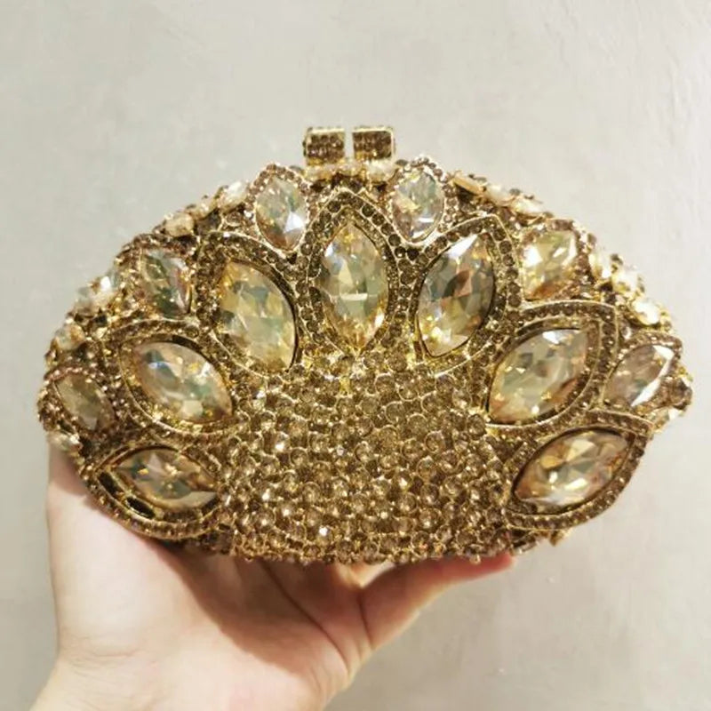Women Minaudiere Color Gem Crystal Clutch Bags Stone Evening Purse Wedding Bridal Rhines tones Purse Handbags