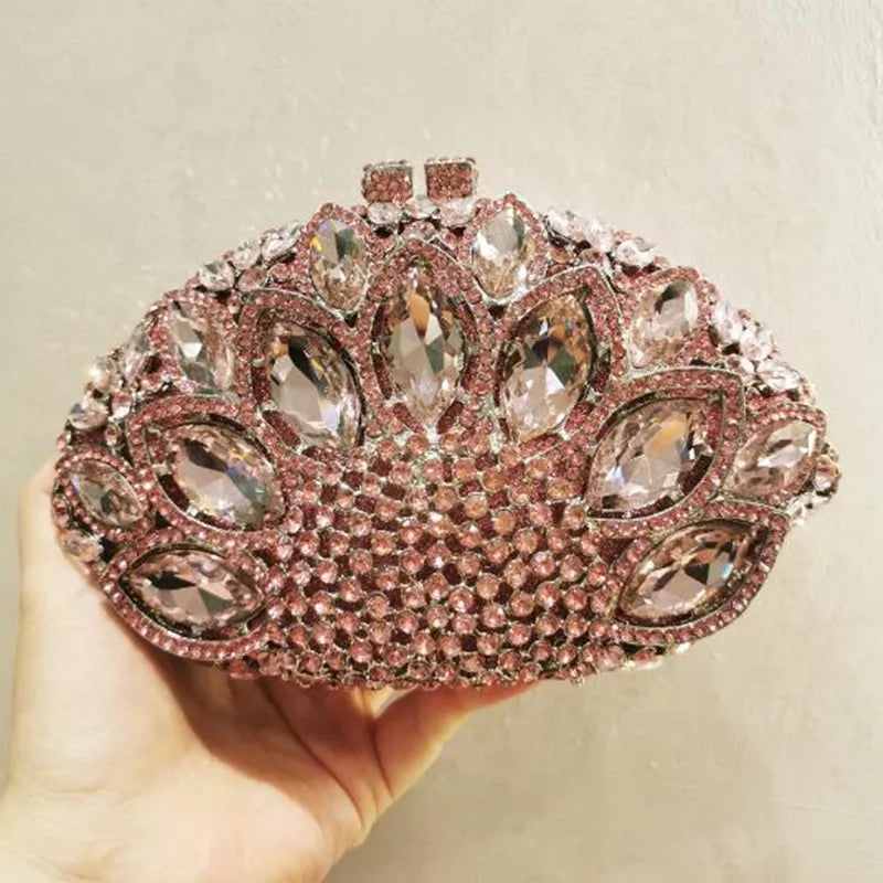 Women Minaudiere Color Gem Crystal Clutch Bags Stone Evening Purse Wedding Bridal Rhines tones Purse Handbags