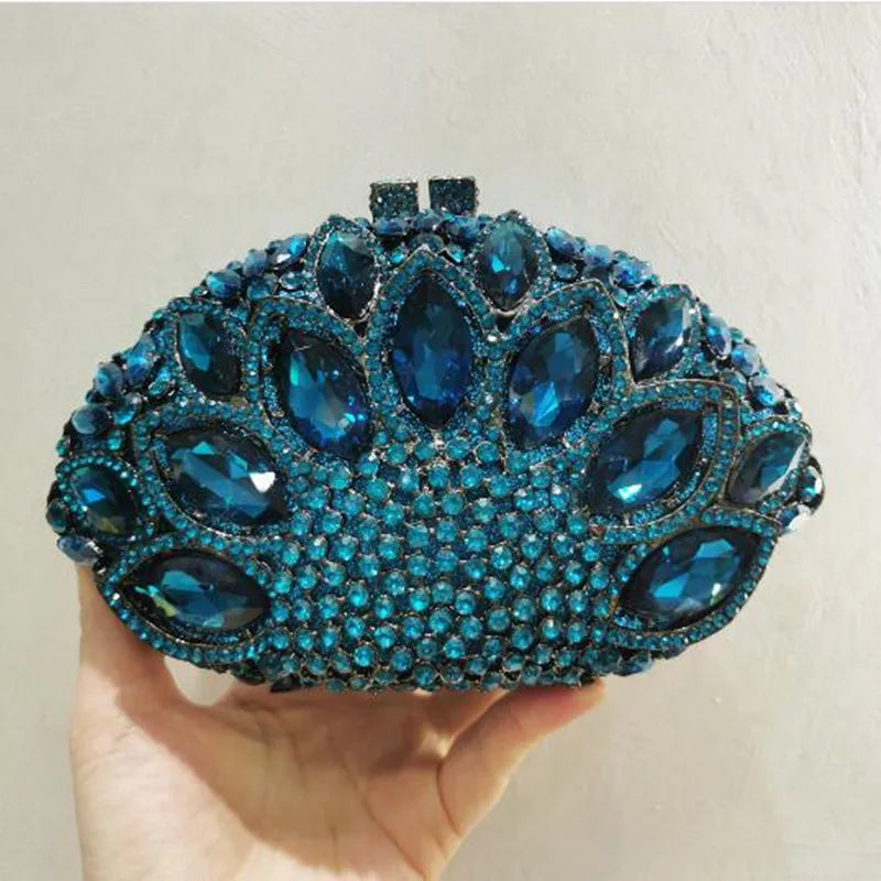 Women Minaudiere Color Gem Crystal Clutch Bags Stone Evening Purse Wedding Bridal Rhines tones Purse Handbags