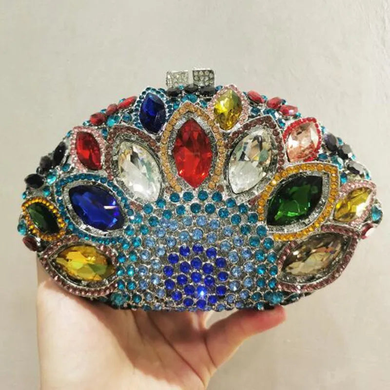 Women Minaudiere Color Gem Crystal Clutch Bags Stone Evening Purse Wedding Bridal Rhines tones Purse Handbags