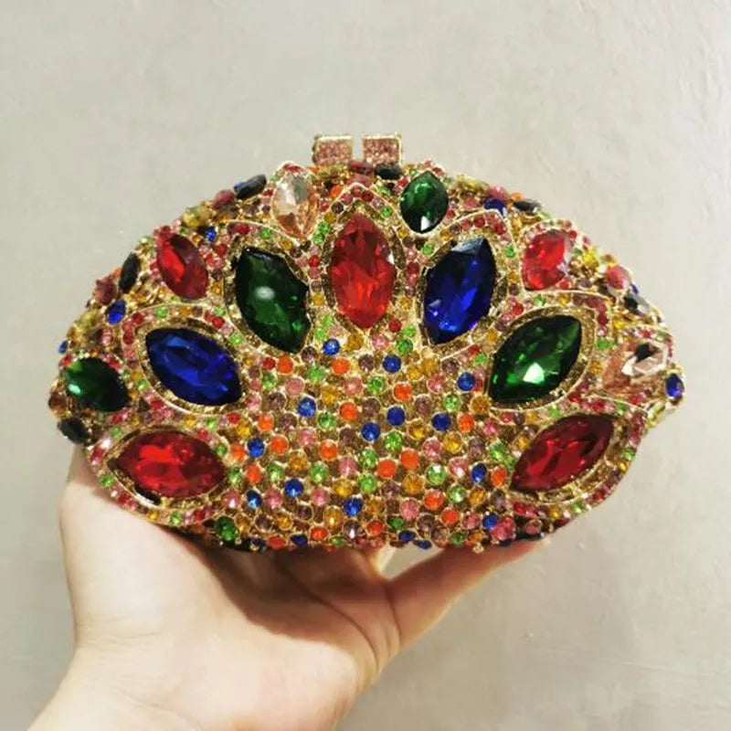 Women Minaudiere Color Gem Crystal Clutch Bags Stone Evening Purse Wedding Bridal Rhines tones Purse Handbags