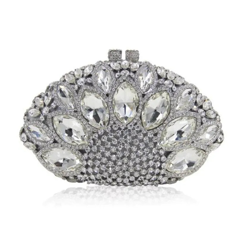 Women Minaudiere Color Gem Crystal Clutch Bags Stone Evening Purse Wedding Bridal Rhines tones Purse Handbags