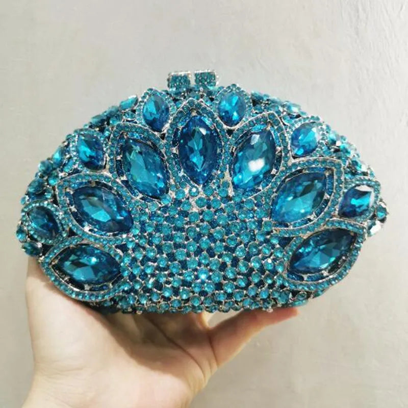 Women Minaudiere Color Gem Crystal Clutch Bags Stone Evening Purse Wedding Bridal Rhines tones Purse Handbags