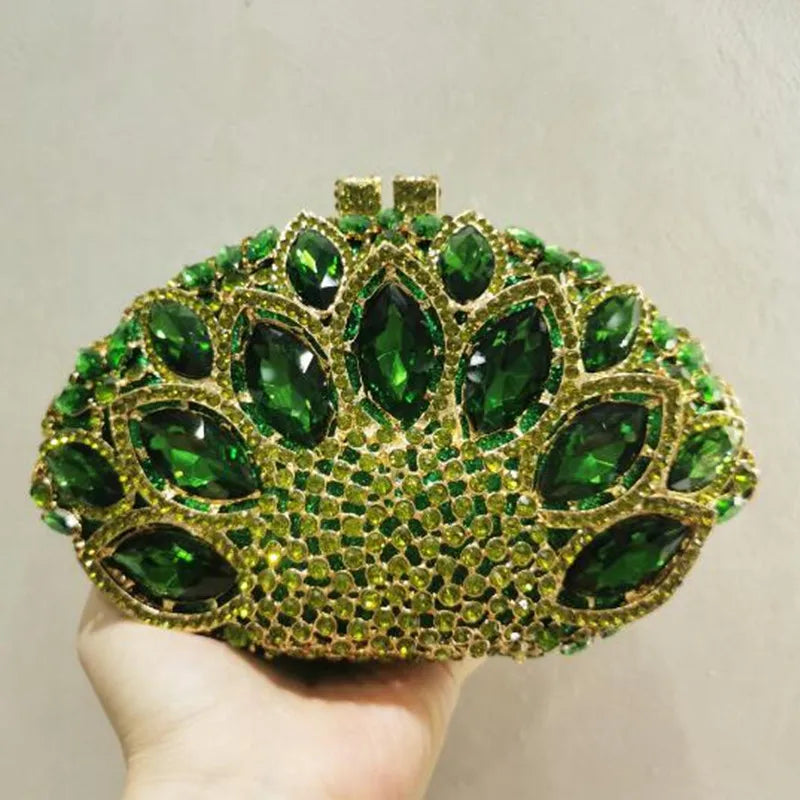 Women Minaudiere Color Gem Crystal Clutch Bags Stone Evening Purse Wedding Bridal Rhines tones Purse Handbags