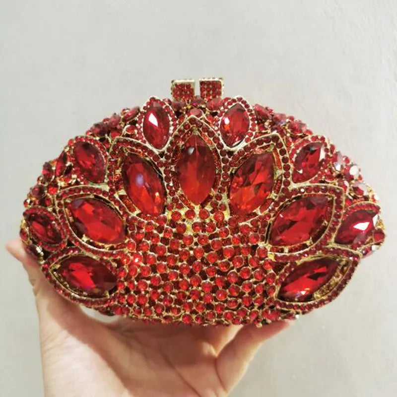 Women Minaudiere Color Gem Crystal Clutch Bags Stone Evening Purse Wedding Bridal Rhines tones Purse Handbags